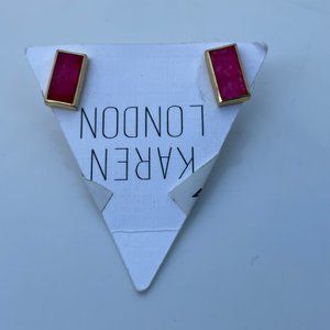 Karen London Earrings Gold Tone River Stud Ruby Qu